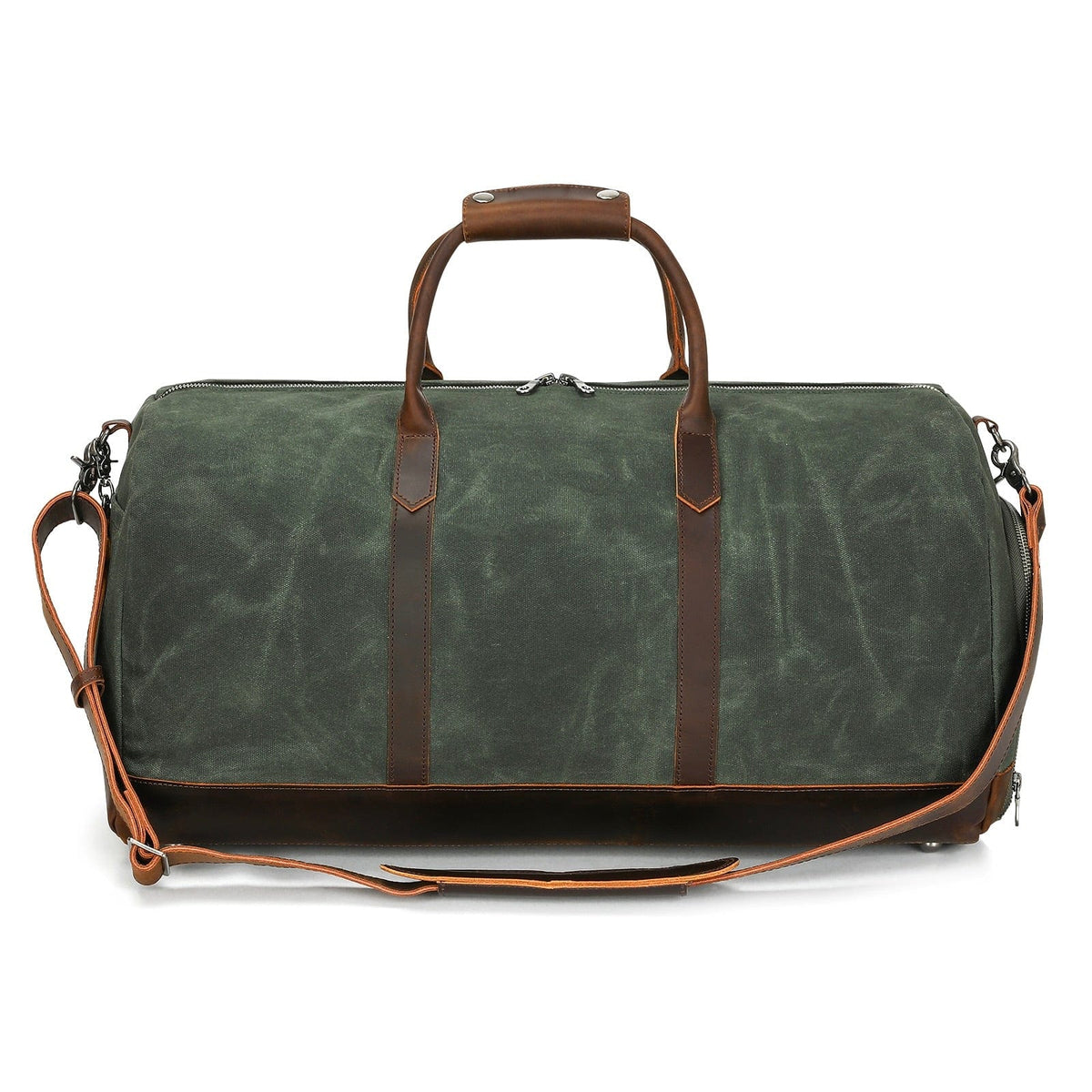 Green waxed canvas and full-grain leather Labadee weekender bag from Maison Creole Compass