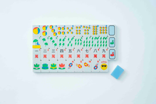 Pool Party floating American mahjong tile set laid out, from Maison Creole Compass