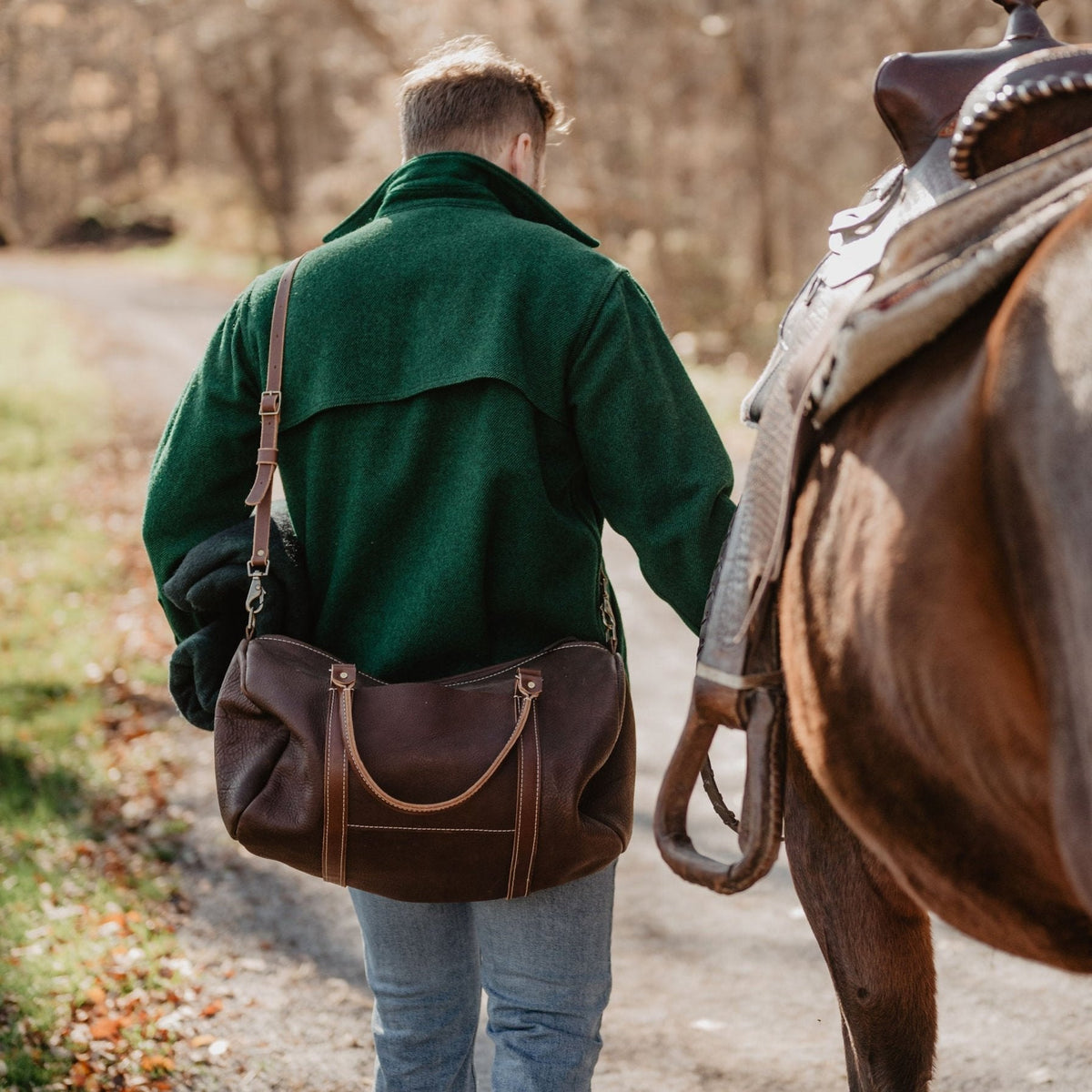 Nomad top grain leather duffle bag handmade in the USA