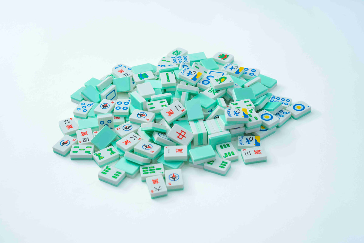 Compass mahjong tiles in Mint Green, close-up