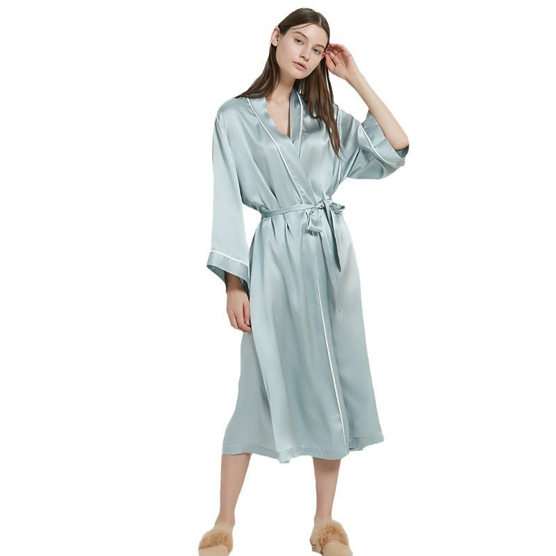 Long 19 momme mulberry silk robe, view 6