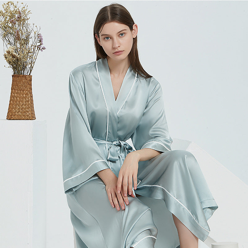 Long 19 momme mulberry silk robe, view 9