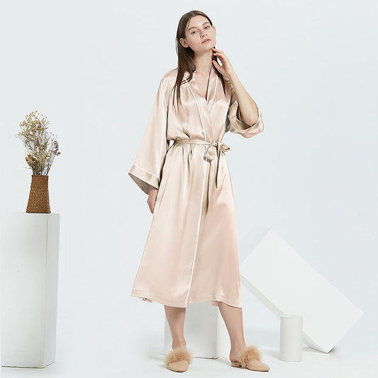 Long 19 momme mulberry silk robe, view 2
