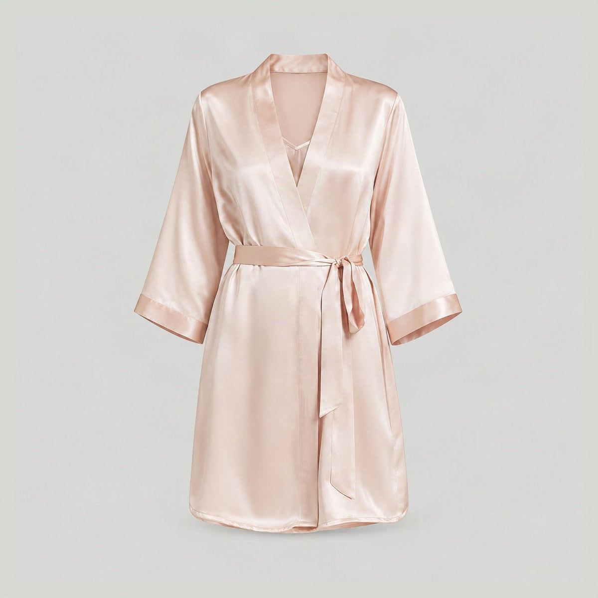 Embroidered mulberry silk robe and camisole set, view 3