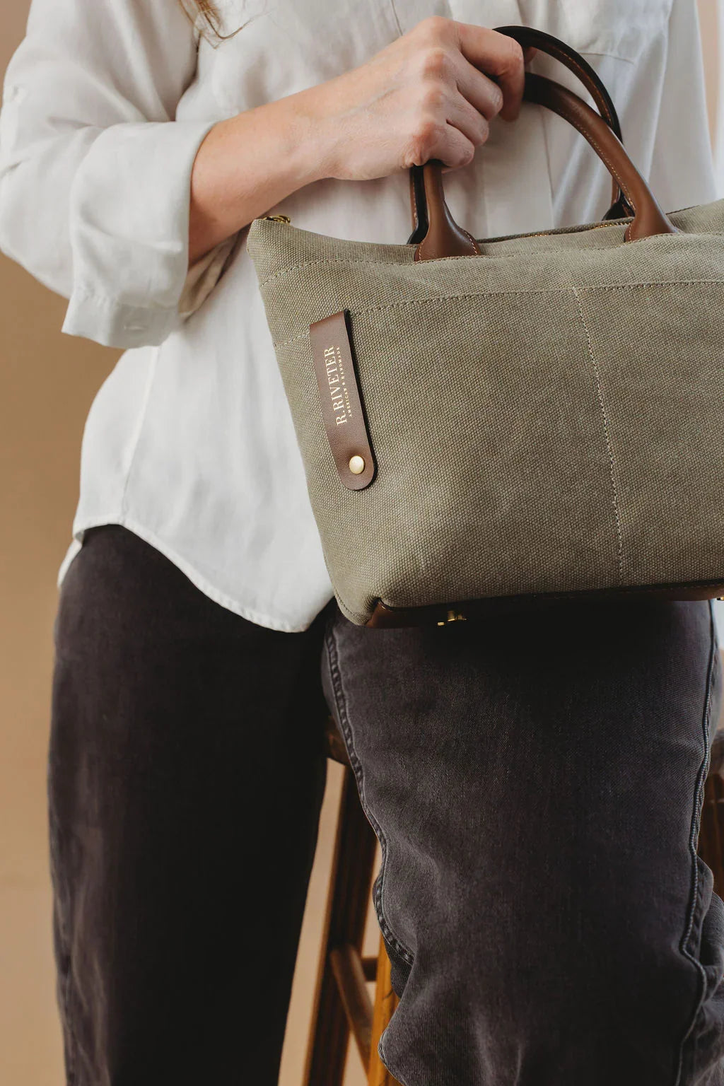 The Dot washed canvas and leather mini tote, view 13