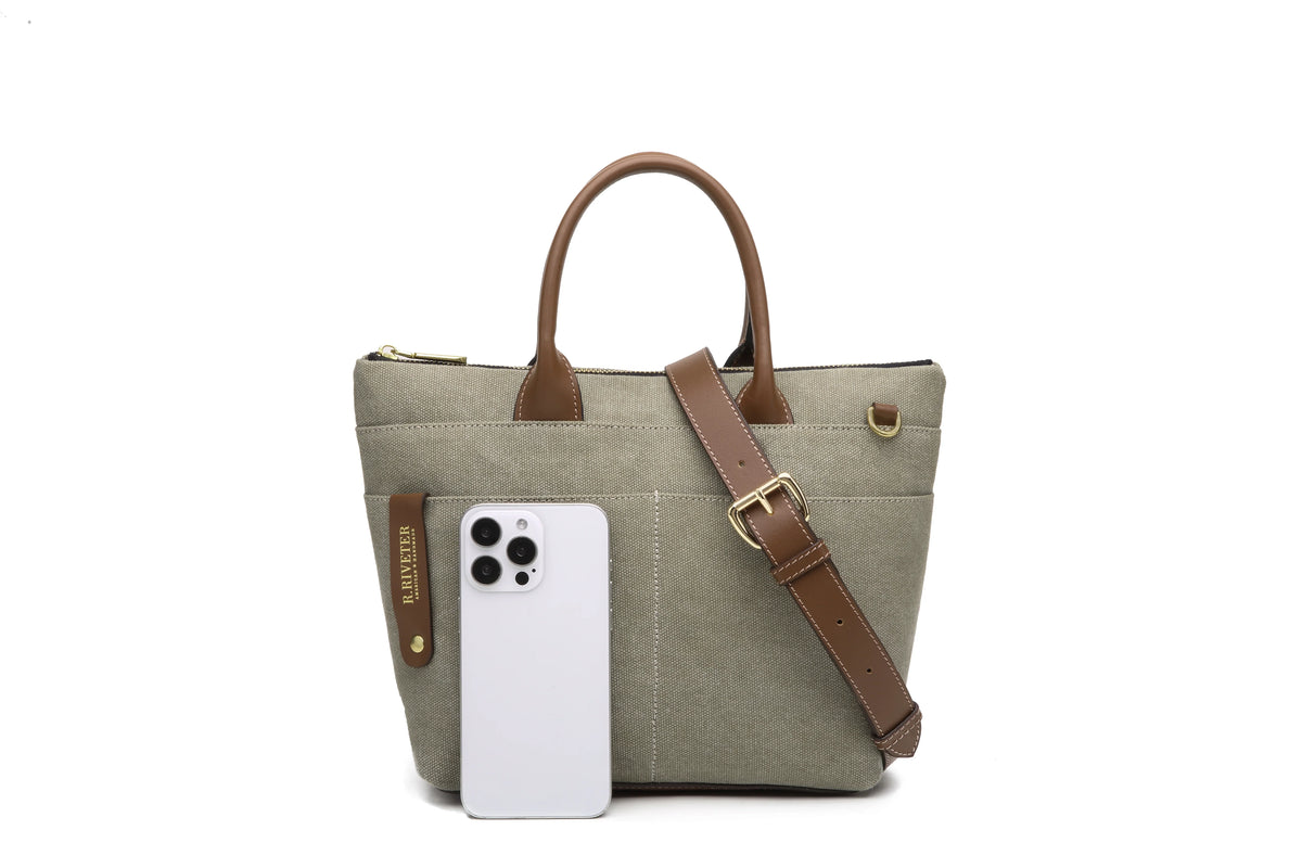 The Dot washed canvas and leather mini tote, view 8